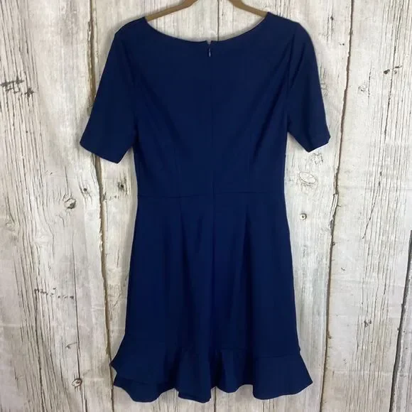 Diane Von Furstenberg DVF Serafina Ruffle Hem Navy Blue Dress Size 8 - Picture 7 of 11